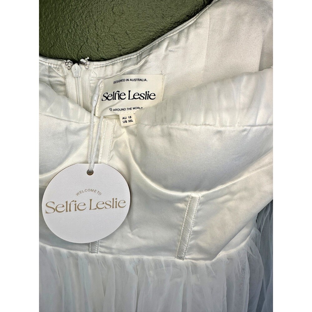 NWT Selfie Leslie Fairytale Dream XXL white mini dress sheer puff sleeve bridal - Picture 8 of 8
